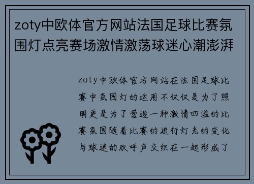 zoty中欧体官方网站法国足球比赛氛围灯点亮赛场激情激荡球迷心潮澎湃