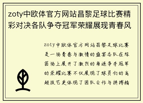 zoty中欧体官方网站昌黎足球比赛精彩对决各队争夺冠军荣耀展现青春风采