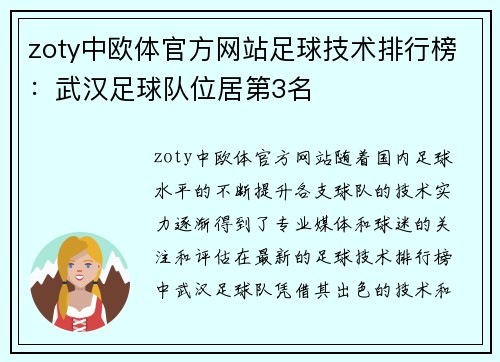zoty中欧体官方网站足球技术排行榜：武汉足球队位居第3名
