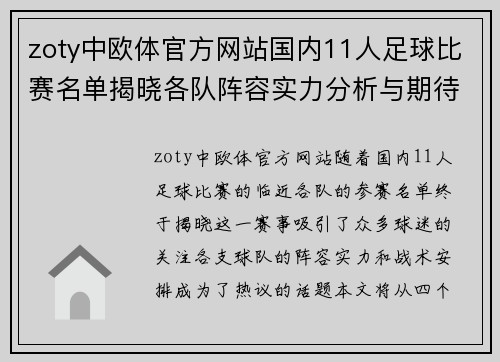 zoty中欧体官方网站国内11人足球比赛名单揭晓各队阵容实力分析与期待展望