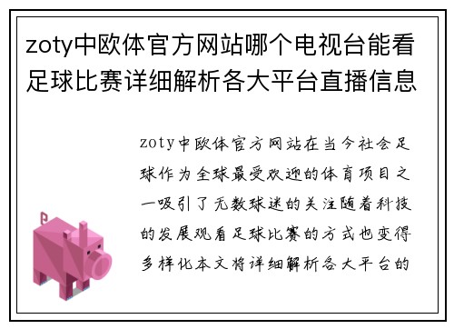 zoty中欧体官方网站哪个电视台能看足球比赛详细解析各大平台直播信息与观看方式