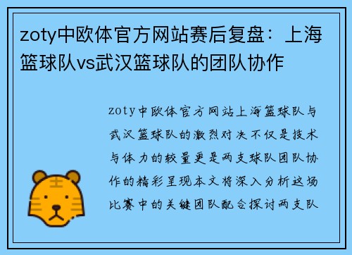 zoty中欧体官方网站赛后复盘：上海篮球队vs武汉篮球队的团队协作